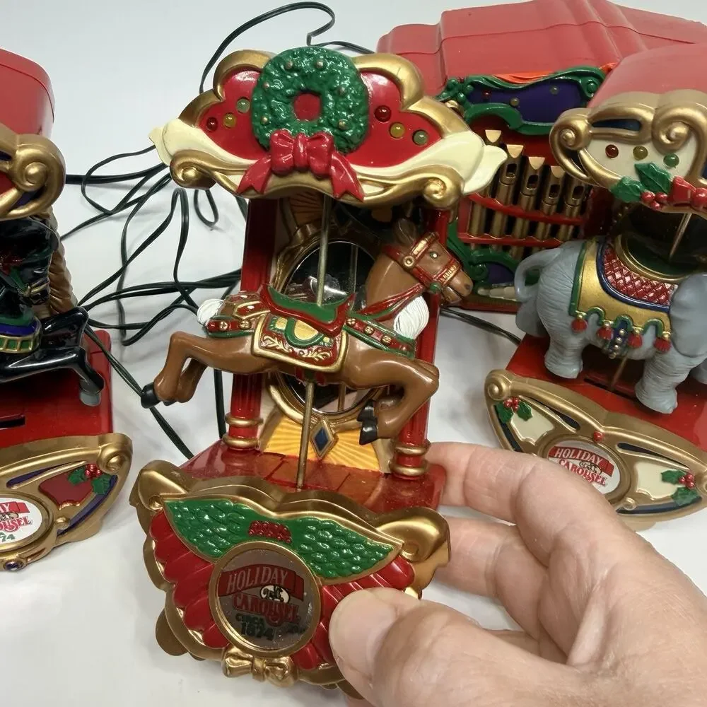 Vintage Mr. Christmas Holiday Carousel Musical & Lights Circus Animals Tested